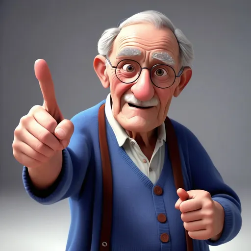 Prompt: 3D Animation, cartoon, a grandpa, pointing 