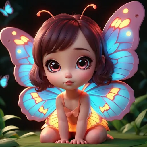 Prompt: 3D animation, kawaii, glowing butterfly 