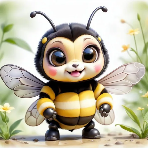 Prompt: Kawaii, watercolor, matte finish, a bumblebee extremely adorable and cute 