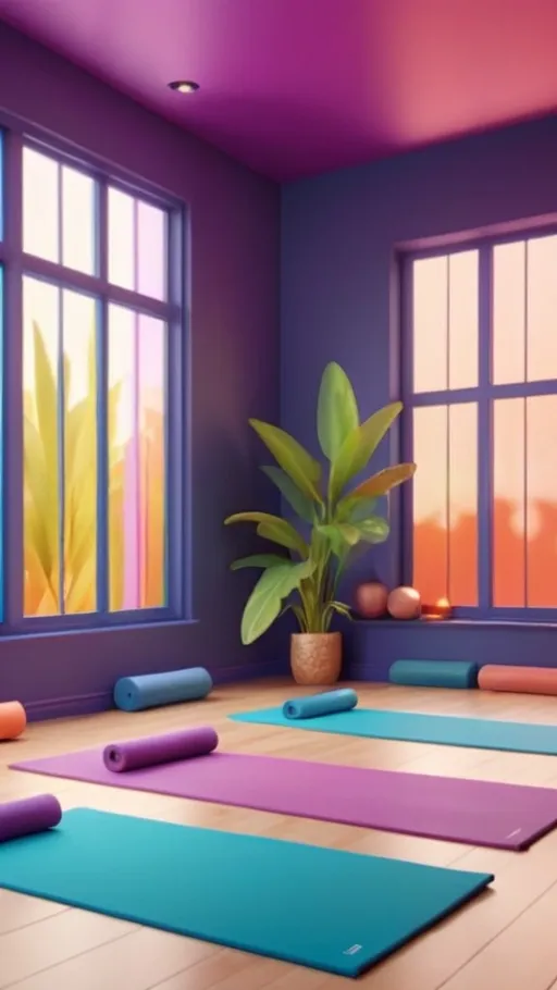 Prompt: 3D animation, yoga studio, vibrant colors