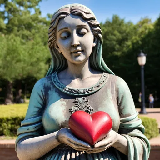 Prompt: elderly female statue being gifted a heart