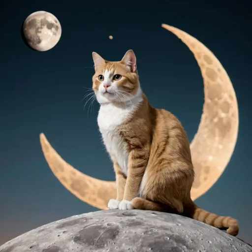 Prompt: An image of a cat sitting on a moon