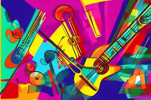 Prompt: A musical interlude. Vibrant colors Latino flair. abstract