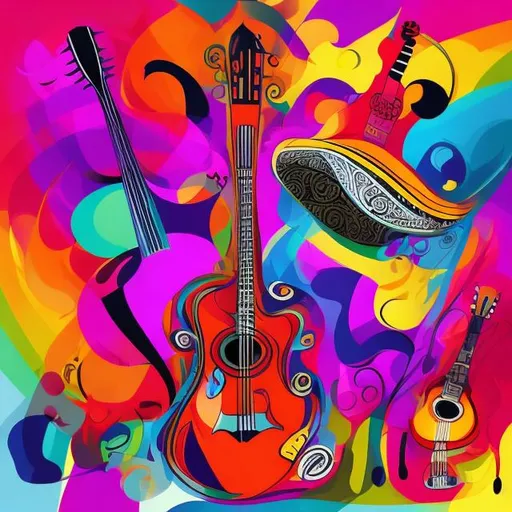 Prompt: A musical interlude. Vibrant colors Latino flair. abstract