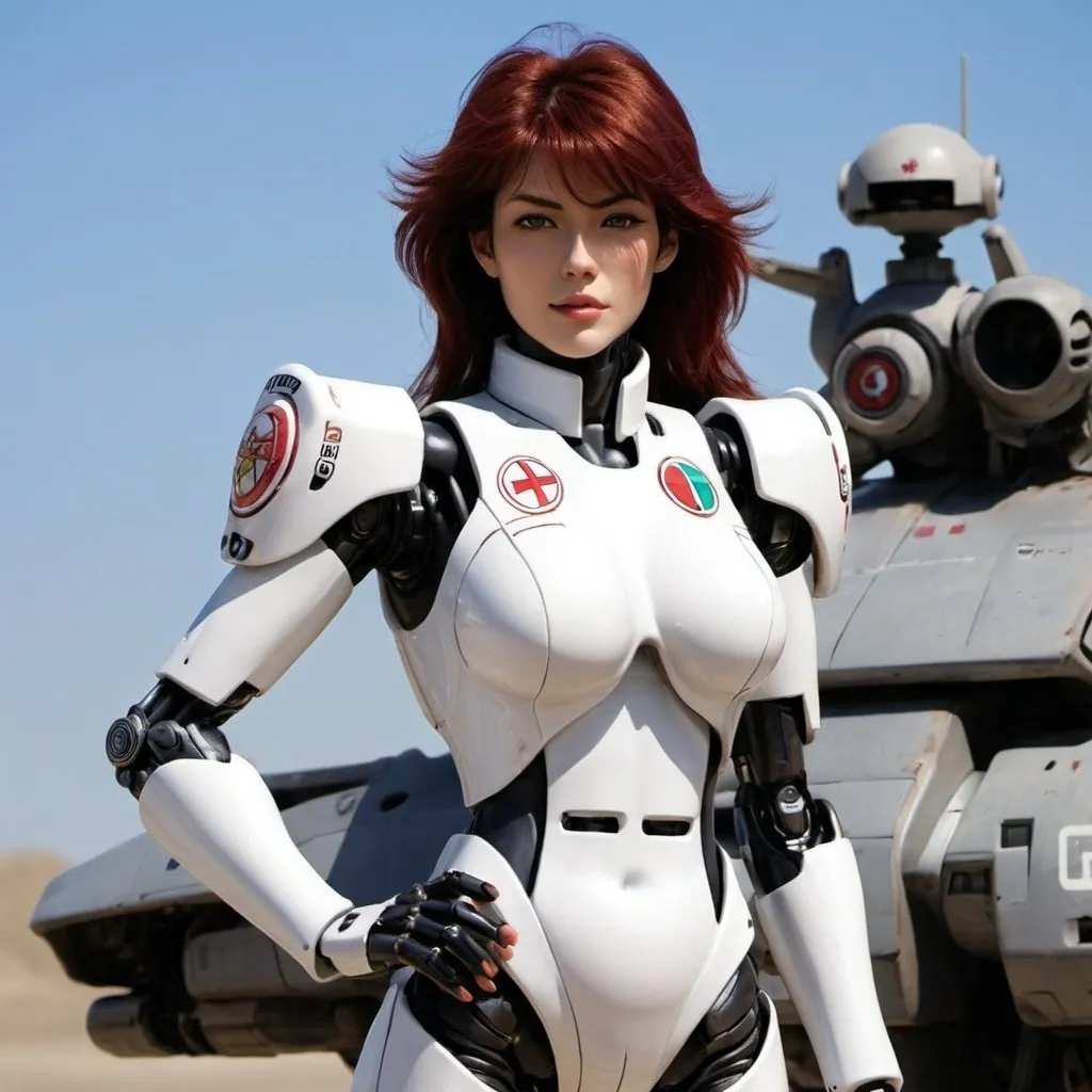 Prompt: Robotech cyborg female driver