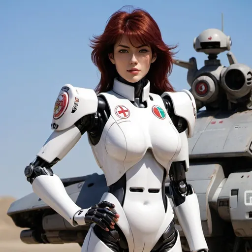 Prompt: Robotech cyborg female driver