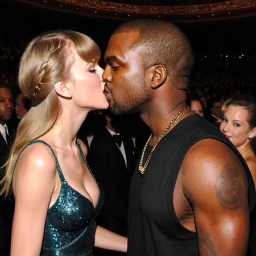 Prompt: taylor swift and kanye west kissing