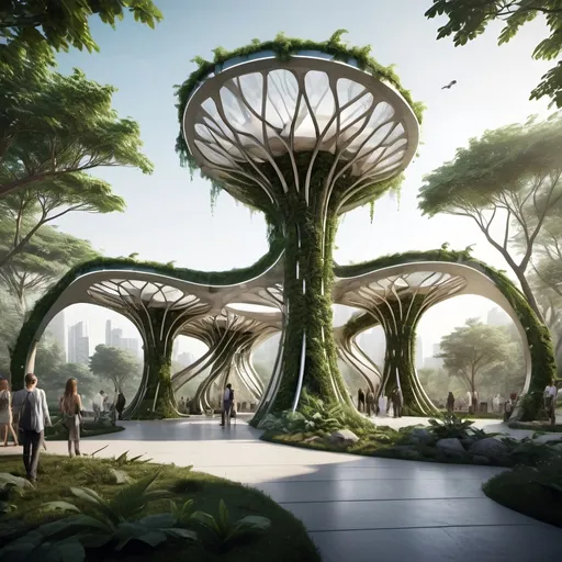 Prompt: Design A ground floor pavillion of 500 square meter area and 7 meter height for urban zoo. It should be futuristic and complex and aesthetic 