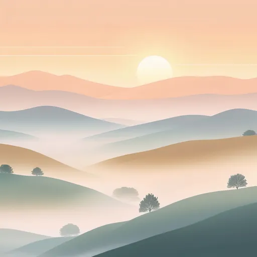 Prompt: Minimalist mobile wallpaper with soft rolling hills, morning fog, and a golden sunrise, light pastel tones, clean and calming design, 9:16 ratio, high quality”