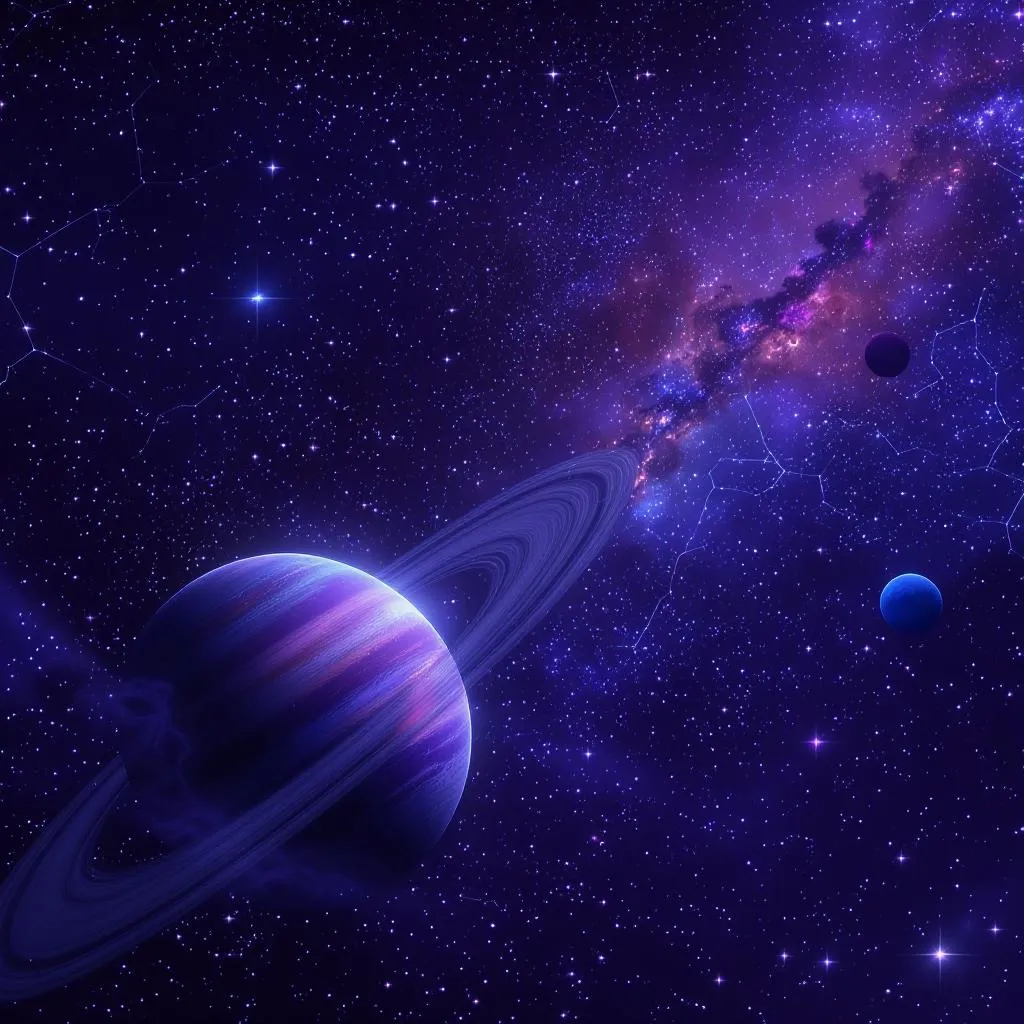 Prompt: “Futuristic space-themed mobile wallpaper, glowing planets, stars and nebulae in a dark purple and blue color palette, ultra-detailed, dreamy cosmic vibes, 9:16 vertical format, high resolution”
