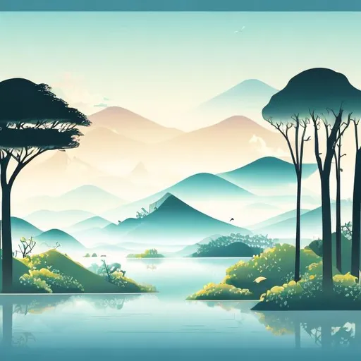 Prompt: an illustration of a tranquil landscape scenery