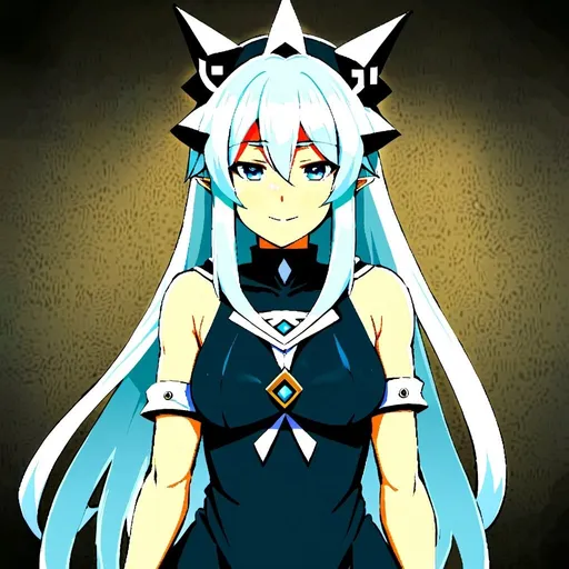 Prompt: faça uma garota de cabelos azuis claro, como os da Aqua de konosuba, com um vestido preto, e olhos azuis, que ela tenha semelhança com a darkness personagem de konosuba, com traços bonitosbe caprichados, sem deformidades, num vestido preto brilhante, quero queba imagem não esteja muito aproximada do rosto, num vestido simples e brilhante, não quero um vestido todo decorado, só um vestido preto básico, casual, e que ela tenha entre 18 e 22 anos, não mais nova que isso, que tenha semelhança com a personagem roxy de mushoku tensei, com peitos medios