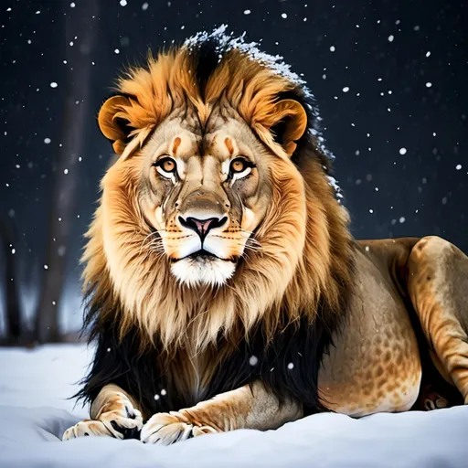 Prompt: Lion  sous la neige légère
