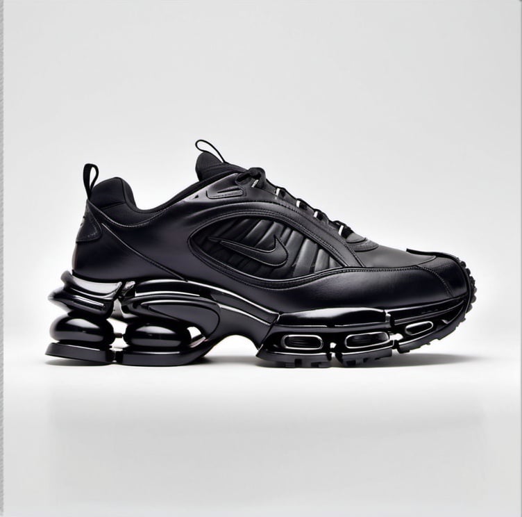 Prompt: BALENCIAGA expander + Nike. Tyre sole style. Y2k. Trending on Pinterest. in Nike Shox sole style