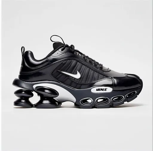 Prompt: BALENCIAGA expander + Nike. Tyre sole style. Y2k. Trending on Pinterest. in Nike Shox sole style