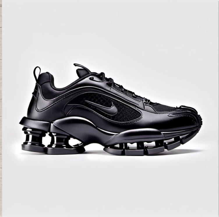 Prompt: BALENCIAGA expander + Nike. Tyre sole style. Y2k. Trending on Pinterest. in Nike Shox sole style