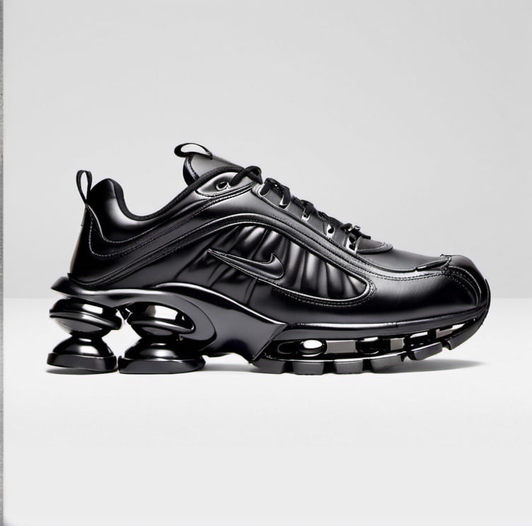 Prompt: BALENCIAGA expander + Nike. Tyre sole style. Y2k. Trending on Pinterest. in Nike Shox sole style