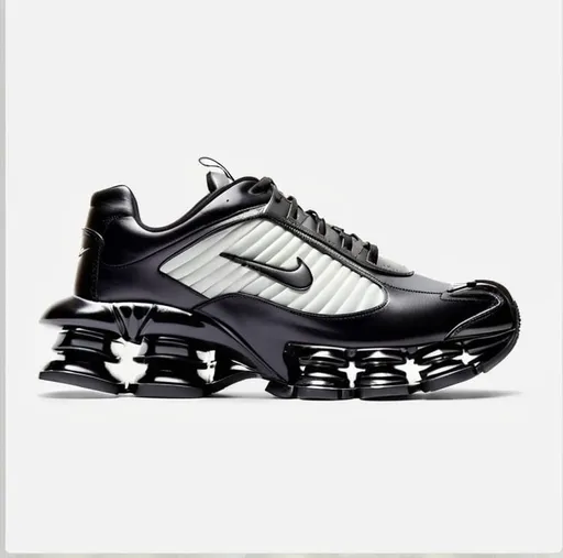 Prompt: BALENCIAGA expander + Nike. Tyre sole style. Y2k. Trending on Pinterest. in Nike Shox sole style