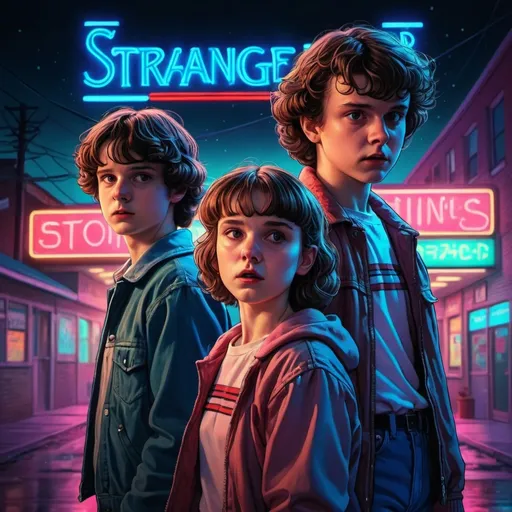 Prompt: anime style picture of charatcers from Stranger Things