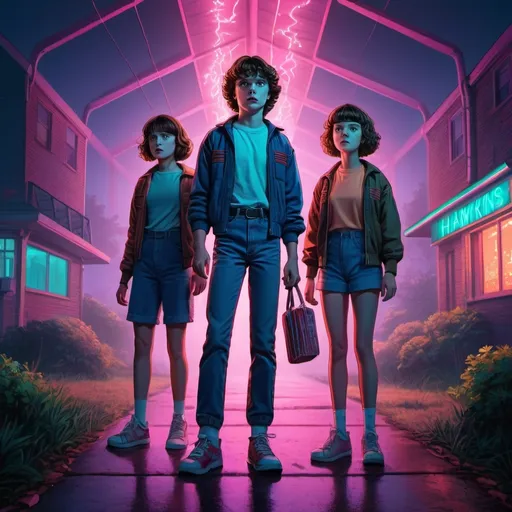 Prompt: anime style picture of charatcers from Stranger Things