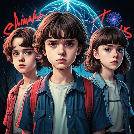 Prompt: anime style picture of charatcers from Stranger Things