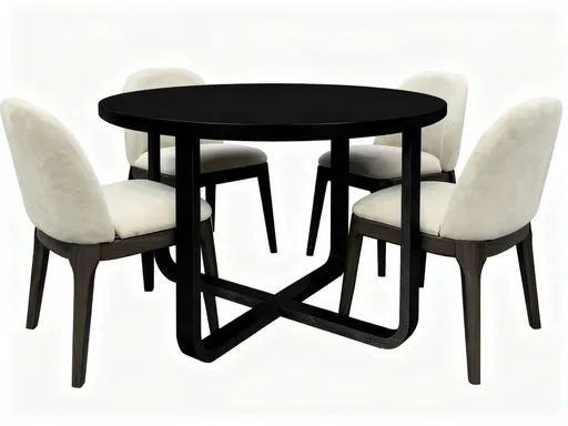 Prompt: I have this 1st photo of dining set in black. Can you replace this 2nd seperate table to that dining set and keep all other details