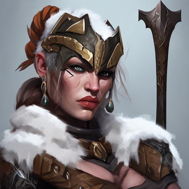 Prompt: concept art Female Goliath Barbarian portrait shot dressed for winter