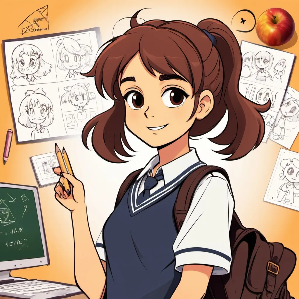 Prompt: A schoolgirl, cartoon + calart + gravity fall art style, 