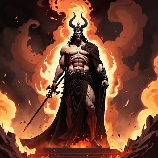 Prompt: hades, god of death, cool, calmly, in the hell, greece mythology, splash art style