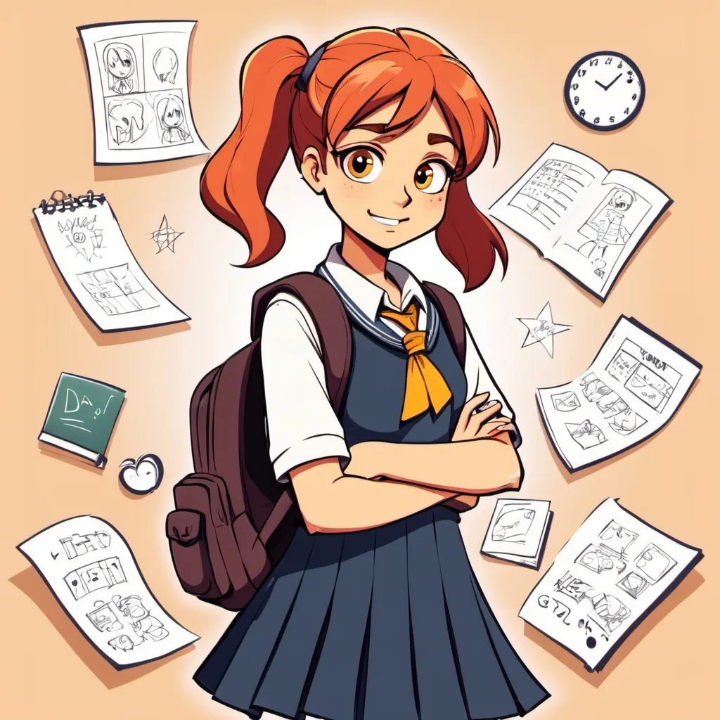 Prompt: A schoolgirl, cartoon + calart + gravity fall art style, 