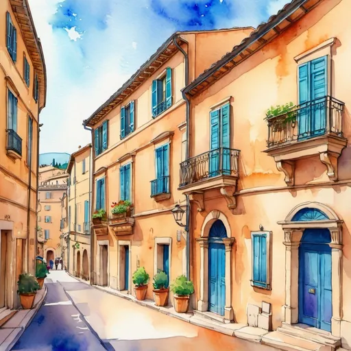 Prompt: On the street of an Ancient Roman settlement, anime style, greek mythology, parisian architectual, rinotuna + leonardo da vinci art style, elegant, sharpness, colorful, watercolor