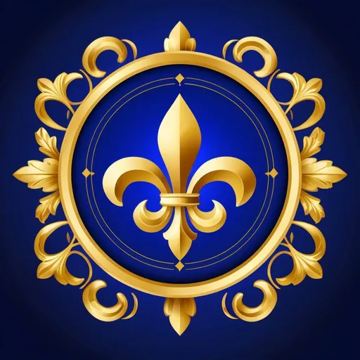 Prompt: golden fleur-de-lis emblem, royal blue background