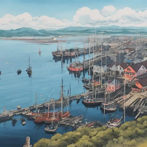 Prompt: Harbor, tarashikomi + gouache