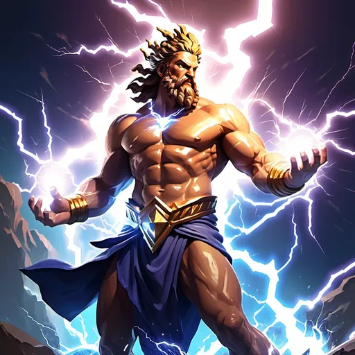 Prompt: zeus, god of lightning, cool, greece mythology, splash art style