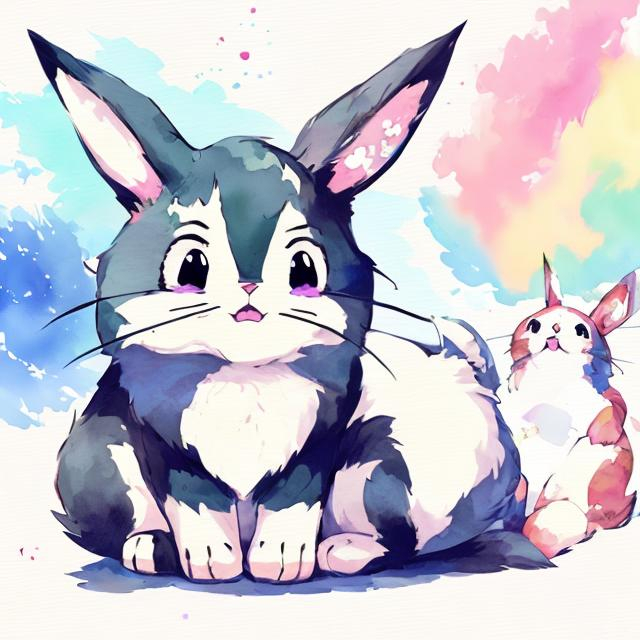 Prompt: An adorable cute cat + bunny, anime style, studio ghibli + makoto shinkai + gouache + watercolor