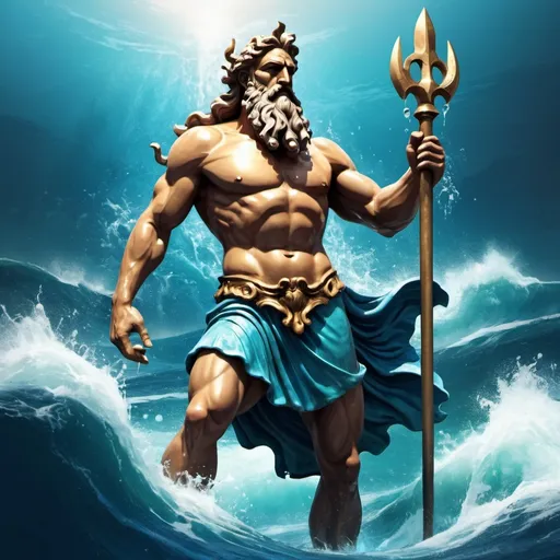 Prompt: poseidon, god of ocean, cool, greece mythology, splash art style