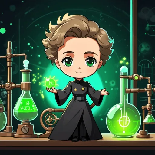 Prompt: {{{Marie Curie}}}, physicist, radiation, Radium, in laboratory, chibi, splash art style, {concept art}