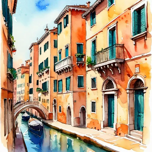 Prompt: On the street of an Ancient Roman settlement, venice, anime style, greek mythology, parisian architectual, rinotuna, elegant, sharpness, colorful, watercolor