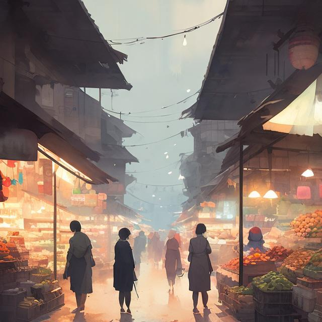 Prompt: Ancient market, atey ghailan + watercolor