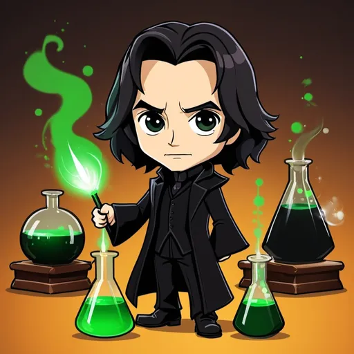 Prompt: {{{Severus Snape}}}, professeur, at the poisonous laboratory, {{chibi}}, splash art style, {concept art}