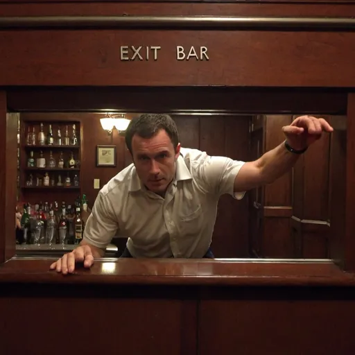 Prompt: "Exit through the bar" man.