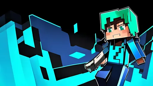 Prompt: Anime fan art for a Minecraft gamer with a Logo in cyan color SG