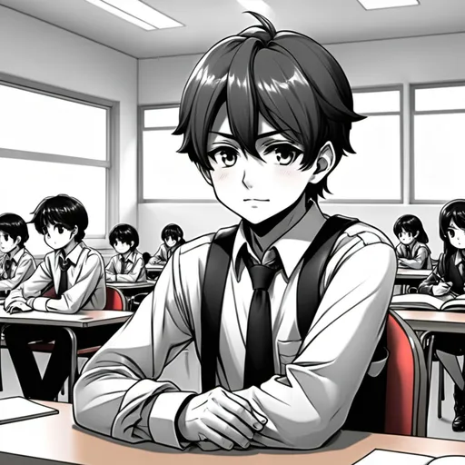 Prompt: monuir sit at class manga