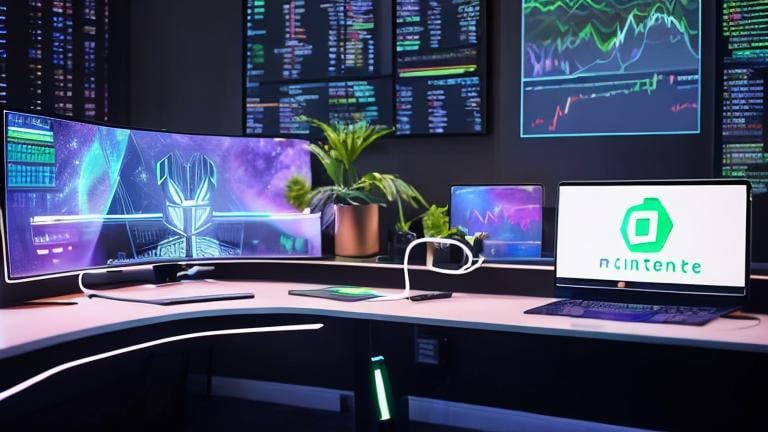 Prompt: Imagine a space where trading cryptocurrencies feels like stepping into the future! In this setup, you have a super cool desk and chair combo. The desk has a touch screen built right into it, like something from a sci-fi movie. Plus, it has wireless chargers for your gadgets, so no more messy cables!You've got these awesome curved screens surrounding you, showing all the crypto charts and market info you need. They're like big windows into the crypto world. And they're super clear, with no annoying borders, making you feel totally immersed.There's this magical hologram thingy that shows 3D crypto data floating in the air. It's like having your own personal crypto wizard giving you advice!Forget about keyboards and mice. You can control everything with just your hands! Swipe, tap, and wave to move around the screens and make trades. It's like you're controlling things with magic!Underneath the desk and behind the screens, there are these cool lights that change colors based on what's happening in the crypto world. It's like your own light show, making everything feel even more futuristic.Meet your new crypto buddy – an AI assistant that helps you out with trading tips and alerts. It's like having a super-smart friend guiding you through the crypto jungle.To top it off, there are awesome posters and displays showing crypto stuff all around. It's like being in a crypto art gallery!And don't worry about security. There are fancy fingerprint scanners and face recognition thingies to keep your crypto stash safe.You can customize everything to fit your style. Change the colors, add your own wallpapers – make it feel like home!So, get ready to dive into the future of crypto trading with this amazing setup. It's like having your own crypto spaceship, ready to take you on an adventure to the moon and beyond!