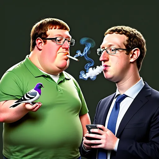 Prompt: Mark Zuckerberg smoking weed with Peter Griffin and Pigeon