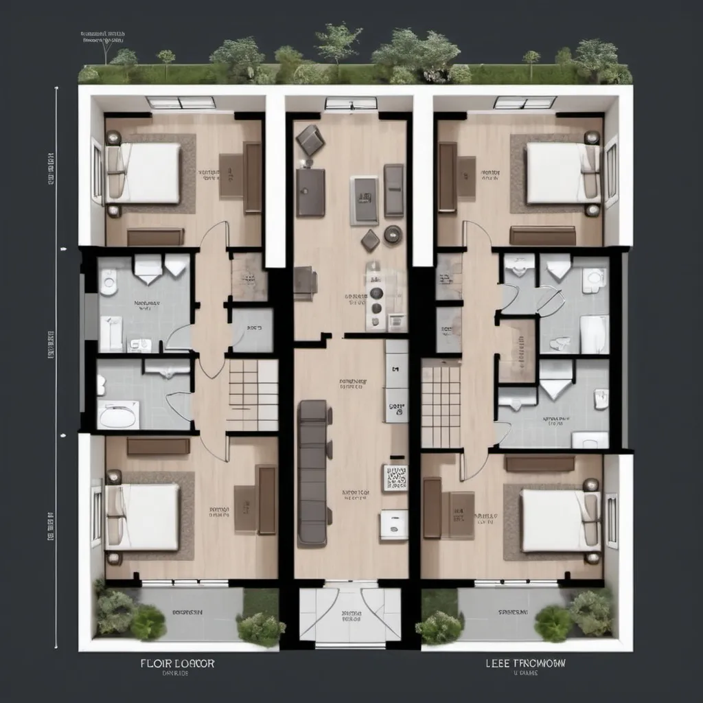 Prompt: Floor plan for a 3-bedroom town house storey building with basement