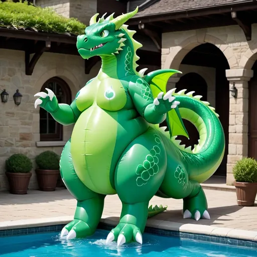 Prompt: Blue Body, Green Torso, Green Eyes Dragon, Male Dragon, Cartoon, Inflatable, Pooltoy, Big Belly, Massive Tail, Large Tail, Inflatable Tail, Large Stomach, Wet, Latex Bodysuit, Tight Suit, Female Body, Wetsuit, Gigantic Tail, Enormous Tail, High Quality, Inflatable Tail, Blown Up Tail, Blown Up Body, Overinflated, Enormous Body