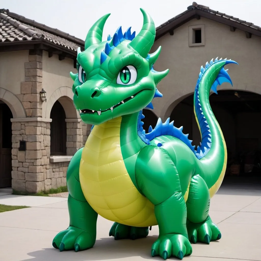 Prompt: Blue Dragon, Green Eyes, Cartoon, Inflatable