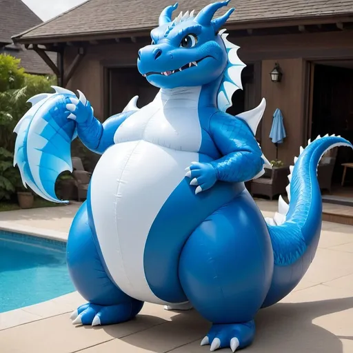 Prompt: Blue Body, Dragon, Cartoon, Inflatable, Pooltoy, Big Belly, Massive Tail, Large Tail, Inflatable Tail, Large Stomach, Wet, Latex Bodysuit, Tight Suit, Female Body, Wetsuit, Gigantic Tail, Enormous Tail, High Quality, Inflatable Tail, Blown Up Tail, Blown Up Body, Overinflated, Enormous Body