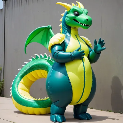 Prompt: Blue and Green Body, Dragon, Cartoon, Inflatable, Pooltoy, Big Belly, Massive Tail, Large Tail, Inflatable Tail, Large Stomach, Wet, Latex Bodysuit, Tight Suit, Female Body, Wetsuit, Gigantic Tail, Enormous Tail, High Quality, Inflatable Tail, Blown Up Tail, Blown Up Body, Overinflated, Enormous Body, Hazmat Suit, Hazmat Outfit, Gas Mask